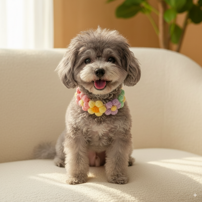 하니펫 반려동물 귀요미스카프 단추 뜨게꽃레이스, 1개, 마카롱