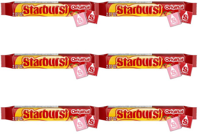 STARBURST 오리지널 프루트 츄이 캔디 풀사이즈 간식 59g 6개, 5세트, 354g