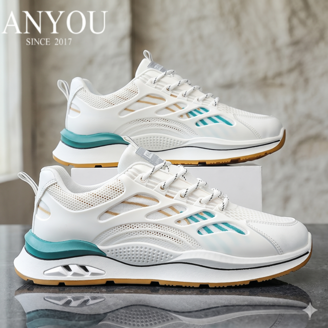 남성 여름 망면 운동화 흰색 두꺼운 바닥 캐주얼 운동화 러닝화