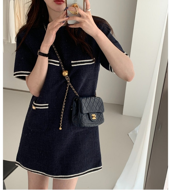 서진맘 여성 데일리 트위드 반팔 미니 원피스