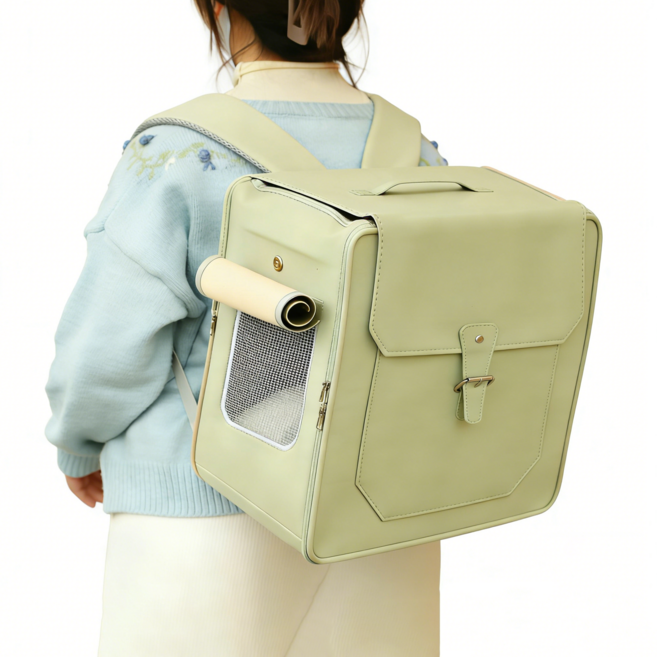 포프린츠펫 백팩 고양이 이동장 강아지 이동가방 접이식 반려동물백팩, 1개, 초록색