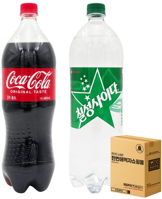 [한번에먹자] 대용량 1.5L 탄산음료세트 ( 코카콜라 + 칠성사이다 ), 2개