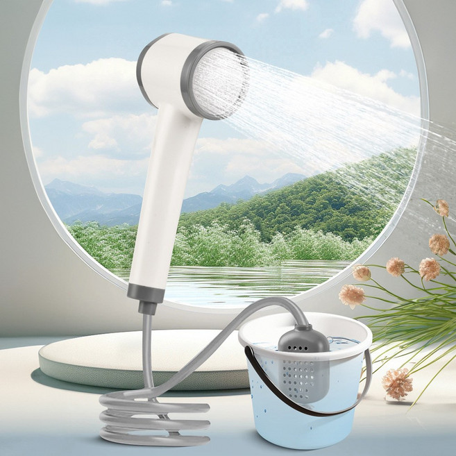 21세기트랜드 샤워팝 충전식 샤워기 휴대용 일체형 캠핑 세차 물주기, 크림