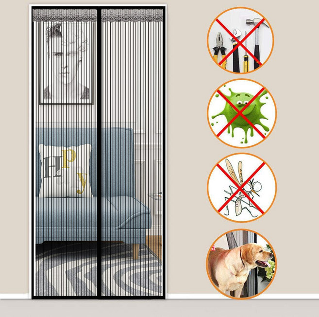 촘촘한 프리미엄 모기장 커튼，써머쿨 디자인 자석식 방충망 방문용 현관문 방문 커튼형모기장 자석식 방충망 고급 자석 방충망 해충 차단 모기장, 1개, 블랙B, 블랙