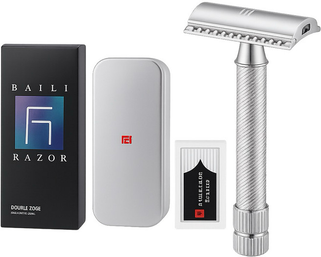 BAILI 百利大鬍子Pro不銹鋼雙面安全刮鬍刀, 1個, 百利大鬍子pro oc版 不銹鋼刮鬍刀,刀架+刀片5片 刀片收納盒 +收納鐵盒