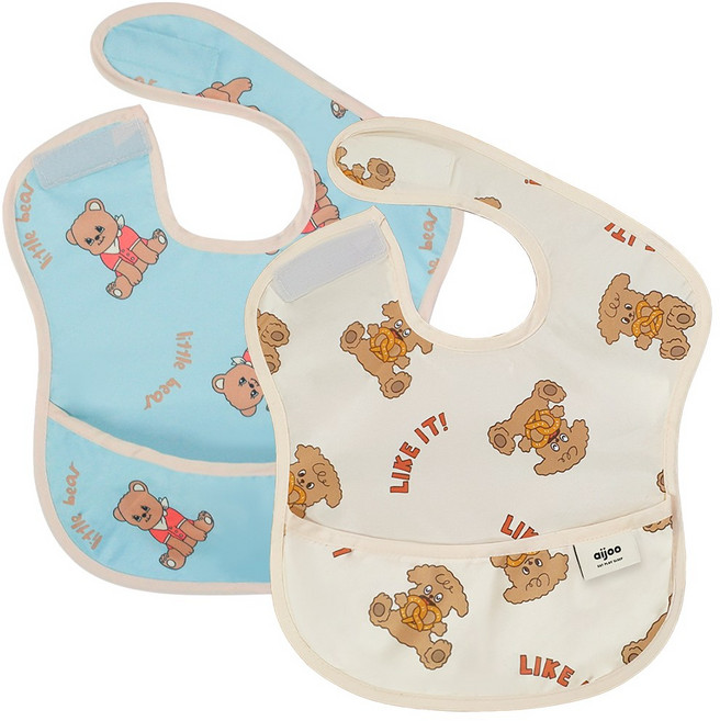 아이주 방수 포켓 이유식턱받이, 1세트, 2개입, A세트 프레첼 + 리틀베어