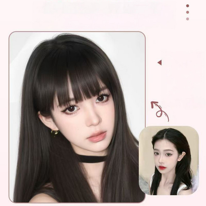 시스루뱅 일자 앞머리 리얼핏 앞머리가발, 1개, 구렛나루없음-초코브라운