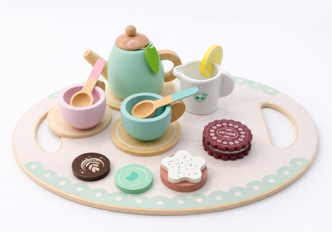 [위대한육아] 원목 애프터눈티 주방놀이 세트, 민트, 1세트