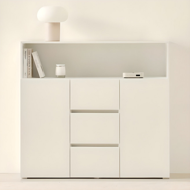 룸앤디 모노 더높은 서랍수납장 상부오픈형 방문설치, 화이트, 3단
