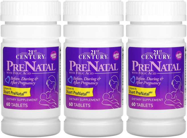 21st Century 21세기 센트리 프리네이탈 60정 3병 엽산 티아민 칼슘 철 아연 함유