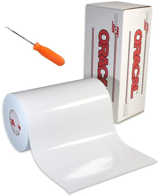 ORACAL Roll of Glossy White 651 영구 접착 뒷면 비닐 공예 커터 펀치 및 비닐 사인 커터용(30.5cm x 6.1m(12인치 20피트) 제초기 포, 12" x 20ft w/weeder