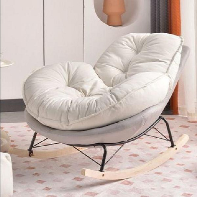 흔들의자 안락의자 1인용 리클라이너 낮잠 락킹체어 무중력 가정용 테라스 침실 수유 거실, 그레이+화이트쿠션, 1개