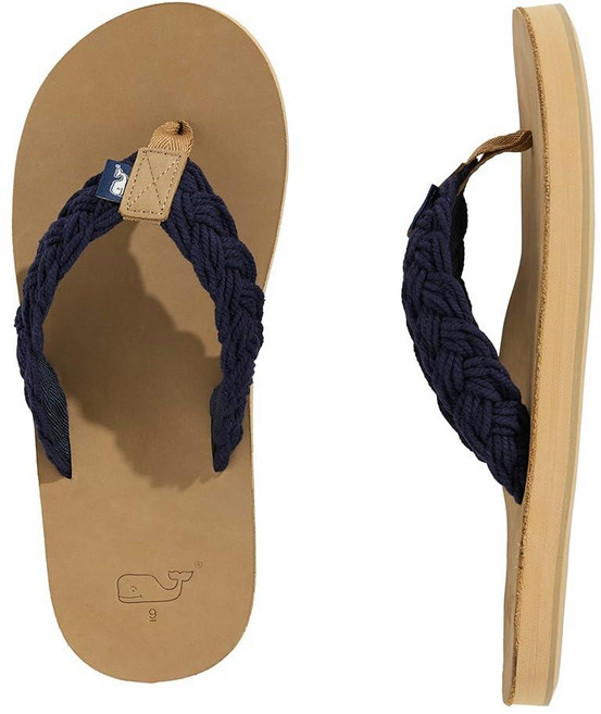 빈야드바인스 Vineyard vines 남성용 브레이드 로프 및 가죽 플립플롭 해상 네이비 259250 8229083307, 11