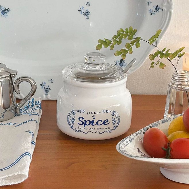 프랑스 블루 플라워 믹 양념통 주방 인테리어 스타일 고급 빈티지 예쁜 밀폐 도자기 용기, 블루플라워 3종 세트, 1개