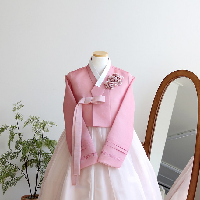 [화양연화] 분홍저고리베이지날개치마 - 웨딩한복 신부한복 고급한복 맞춤 셀프스냅 한복 상하 세트(한벌)