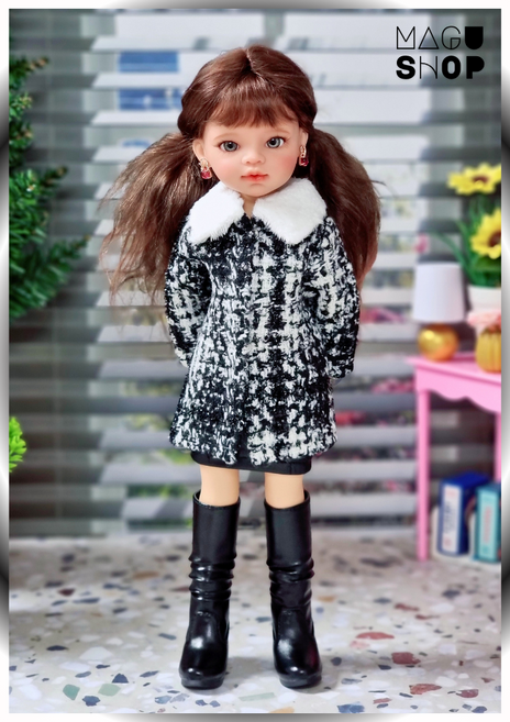 파올라레이나32cm USD26cm 도리스돌30cm ( 블랙 샤샤 체크 카라코트 ) bjd 구체관절 인형옷 <완제품>, 1개, 도리스돌 30cm