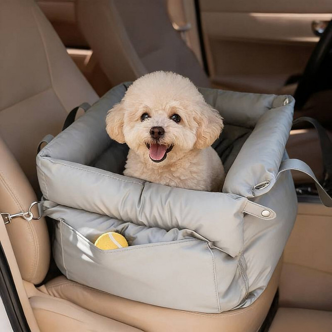 GAPINO 차량용 애견 둥지 고양이강아지 자동차 카시트 PU이동 애견 가방 야외 여행용, 그레이