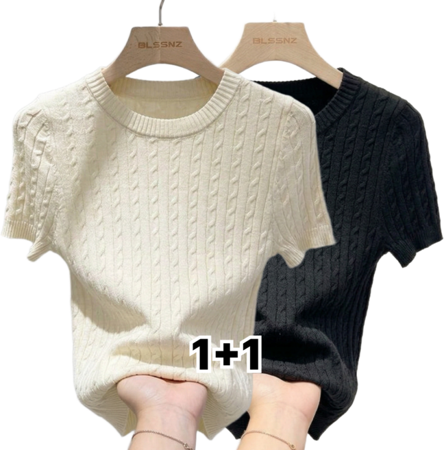 로제티카 여성 여름 니트 반팔티 꽈베기 라운드 반팔 2종