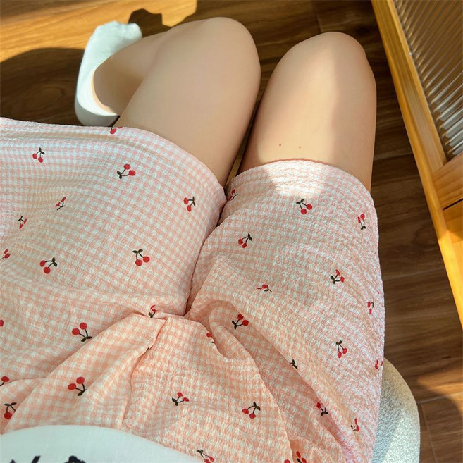 여름 체크무늬 파자마 반바지 잠옷바지