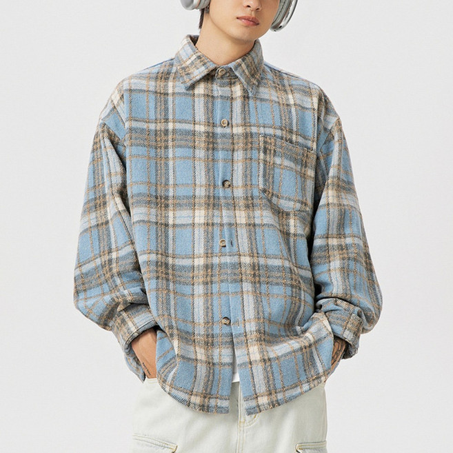 하울맨 남성 루즈핏 미니멀 체크 셔츠 캐주얼 데일리 긴팔 남방