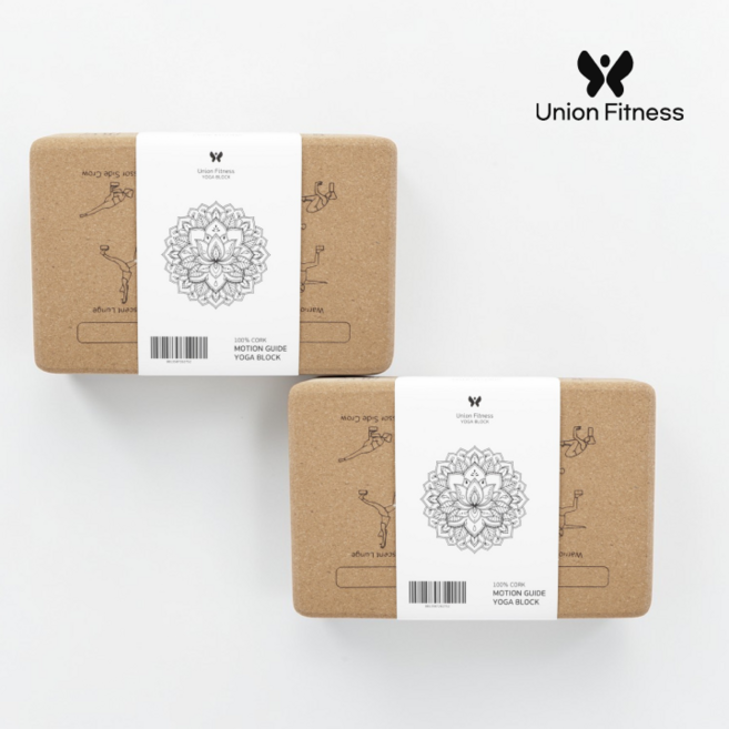 요가블럭 코르크 요가블록 친환경 필라테스 요가 소도구 홈트 스트레칭 100% 천연 고밀도 750g, 2개, (옵션1)동작가이드