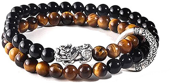 LOVFAS 호안석 비휴 팔찌 남녀공용 사이즈 조절 가능 비즈 팔찌 여성 은팔찌 순은999 펜던트