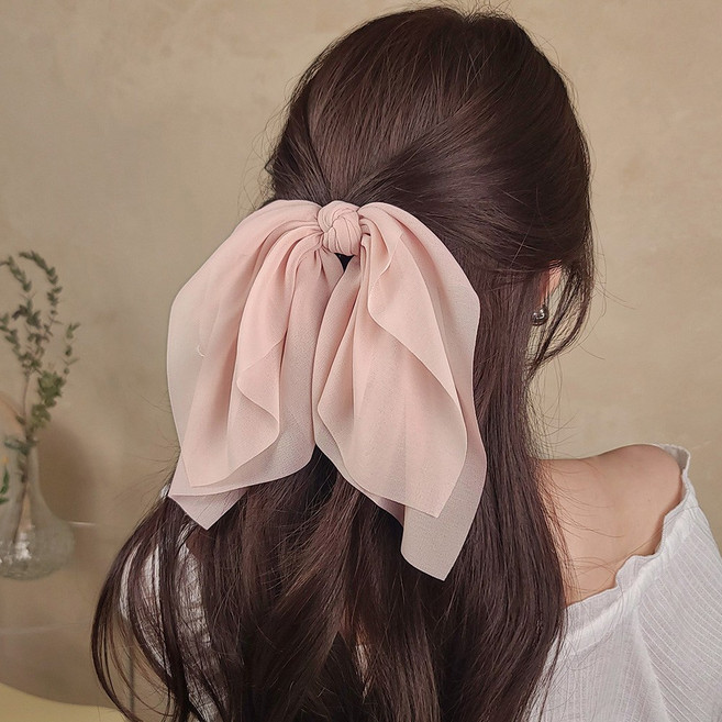 초콜리트쥬얼리 러츠 쉬폰 드레이프 빅 리본 반묶음 자동 헤어핀 - 6color