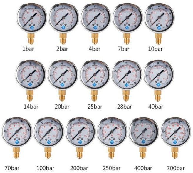 게이지1/4 Bsp Btm 글리세린 충전 압력 진공 복합 게이지 하단 마운트 68mm 다이얼 10000 psi Btm 0-1bar 0, 14 0-100bar
