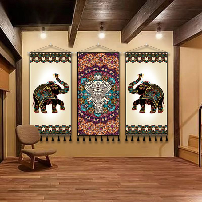동남아풍 태국 인테리어 돈들어오는 벽걸이 족자 코끼리, E. 폭80cm x 높이160cm, 1개