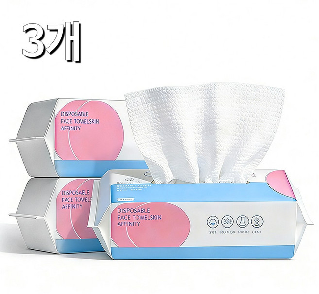 천연 순면 일회용 페이스타올 팝업타입 3개 100매 200x200mm, 100개입