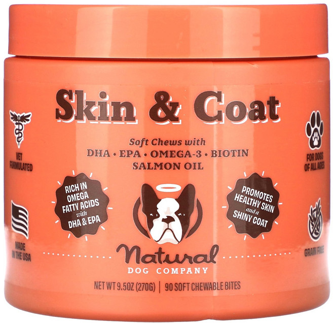 내추럴도그컴퍼니 스킨 & 코트 반려견용 모든연령 소프트 츄어블 바이트 90개입 9.5온스(270g)