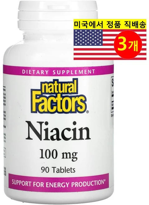 네츄럴팩터스 니아신 100mg 90정, 3팩 - 쿠팡