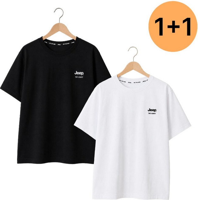지프 뉴로고 반팔티 1+1 - 화이트 블랙 스몰로고 세미오버핏
