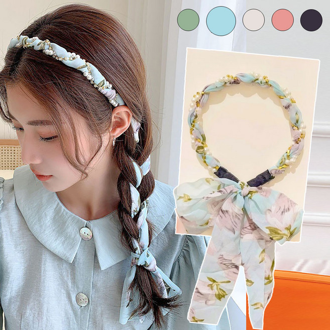 은꽃밴드 땋는 쉬폰 빅 리본 머리띠