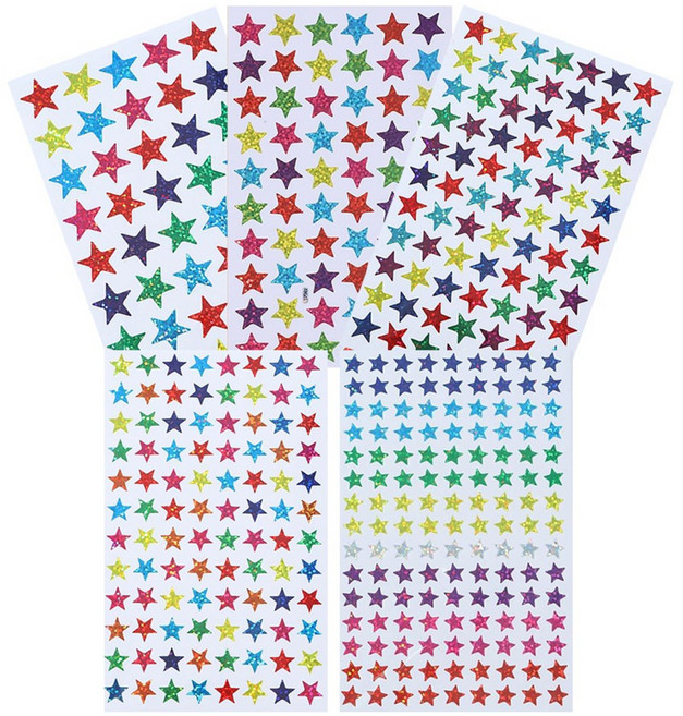 4080개 홀로그램 반짝이 별 대용량 스티커, 50장, 1세트, 혼합