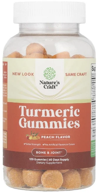 네이처스크래프트 터메릭 강황 구미젤리 Turmeric Gummies 복숭아맛 120개, Nature's Craft 강황 구미젤리 복숭아 구미젤, 1개 - 쿠팡
