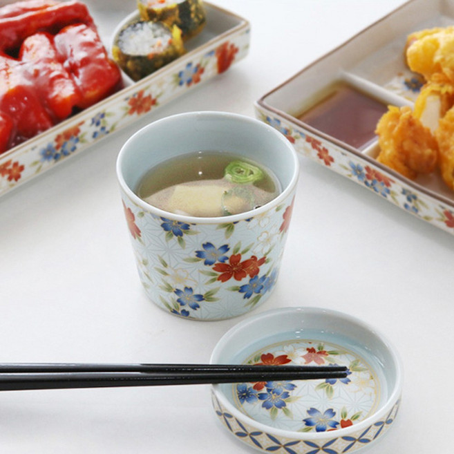 4색 뚜껑있는 차완무시 일본 계란찜 스프볼 푸딩 그릇 자완무시 자왕무시 차왕무시 자무시 찜기 엽차잔 개인 미니 죽그릇 일본식 달걀찜 용기 미소된장국 요거트볼 보울, 백홍+금화, 1개