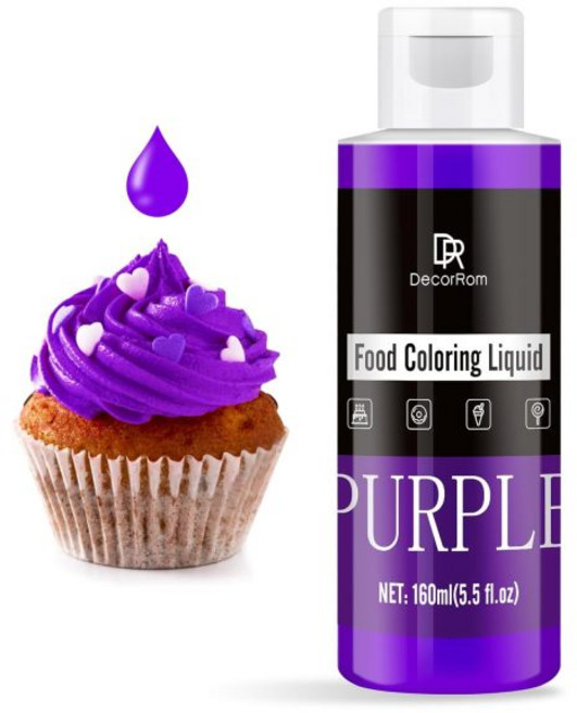 DecorRom 식용색소 식용 색소 베이킹 케이크 장식 부활절 달걀 에어브러시를 위한 생생한 액체 아이싱 세트 퐁당 슬라임 DIY 공예용 무맛 각각 5.5 플로우 온스, 보라, 1개, 160ml