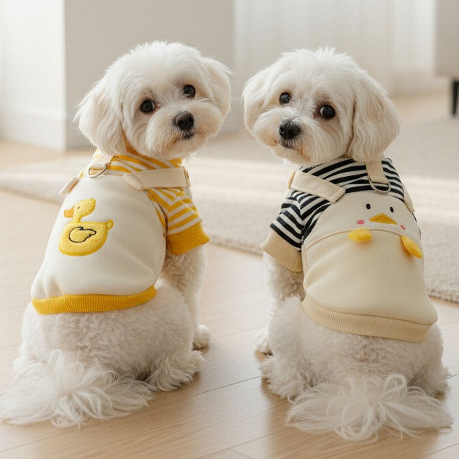 딩동댕독 강아지 오리하네스멜빵 티셔츠, 블랙