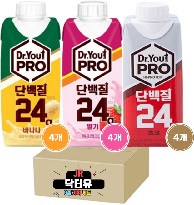 오리온 닥터유 프로 단백질 드링크 딸기 + 초코 + 바나나, 12개, 250ml