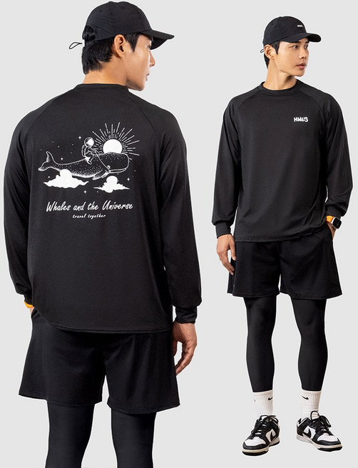 남자 루즈핏 래쉬가드 상의 + 반바지 레깅스 하의 수영복 비치웨어 세트