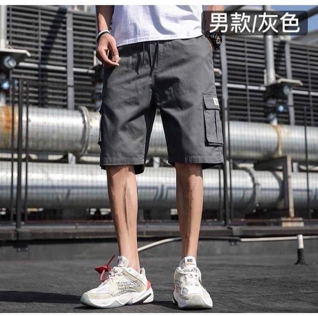 衣貳山 男款短褲 休閒寬鬆工裝短褲 多口袋五分褲