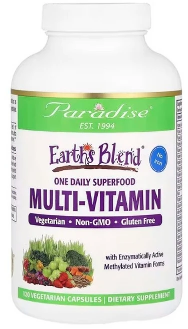 파라다이스허브 Earths 블렌드 원 데일리 슈퍼푸드 멀티비타민 철분 무함유 베지캡슐 120정 1개 - 쿠팡