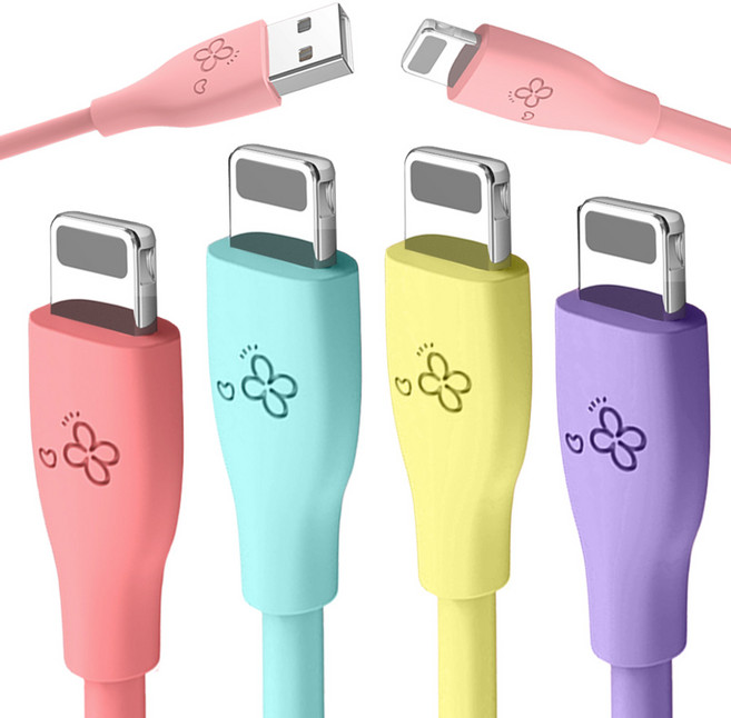 아이엔조이 마카롱 고속 충전 USB 아이폰 케이블 4개입, 1.2m, 1세트, 혼합색