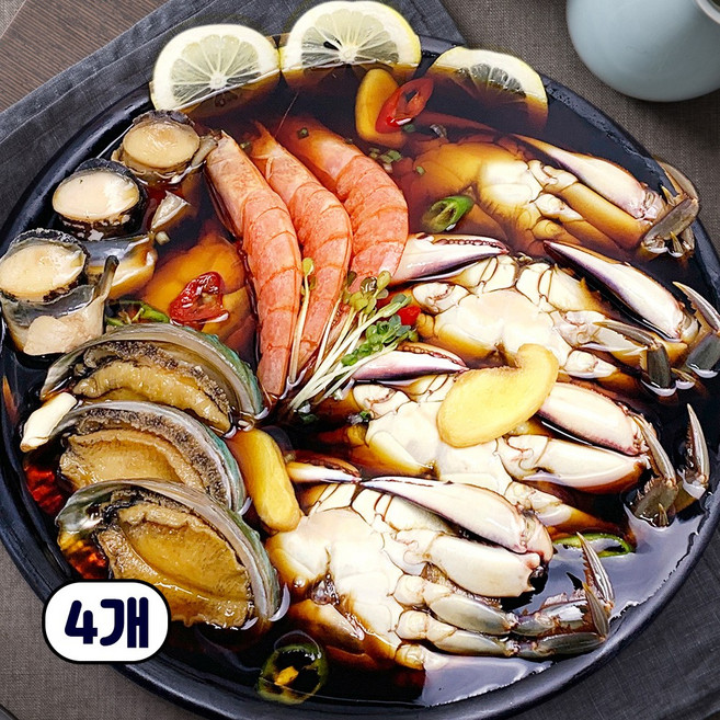 [모든반찬] 간장게장 모듬장(암꽃게장+완도전복장+소라장+새우장) 2.3kg, 4개