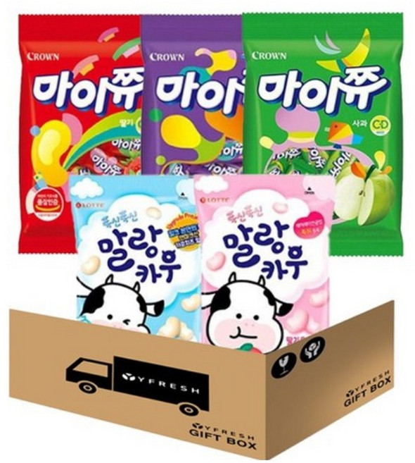 소프트 사탕 모음(마이쮸 사과 딸기 포도 말랑카우 딸기 밀크 ) + YFRESH 박스