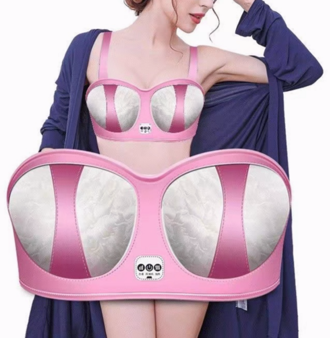 KC인증 무선 가슴안마기 3단조절 가슴마사지기 온열 찜질기 진동마사지기 가슴관리 확대기, 화이트핑크, 1개