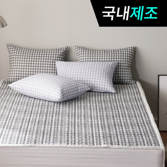 띵스룸 깅엄체크 냉감 시어서커리플 여름 고정밴드 누빔 침대패드, 깅엄체크 카키