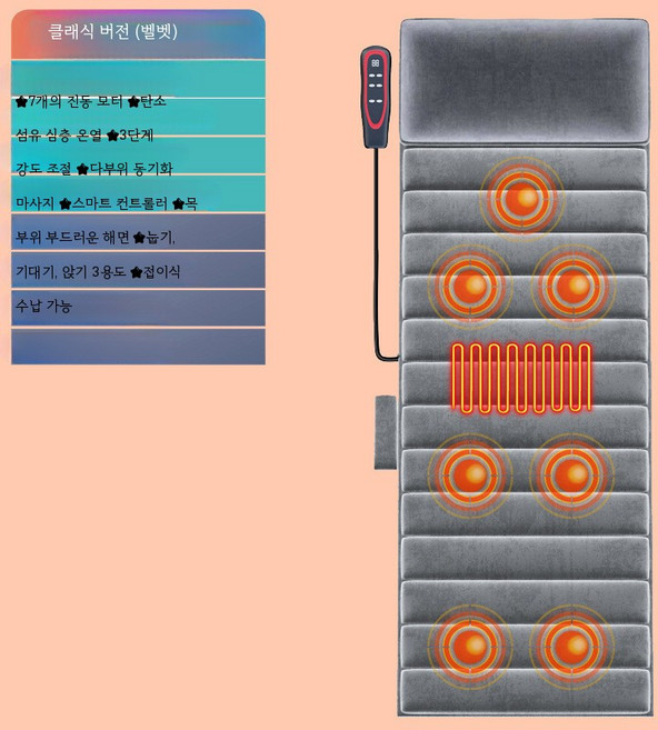 전신 마사지 온열 진동 안마패드 목 허리 다기능 가정용 마사지기, 2_기본형 진동모터7개 온열패드, 단일 모델