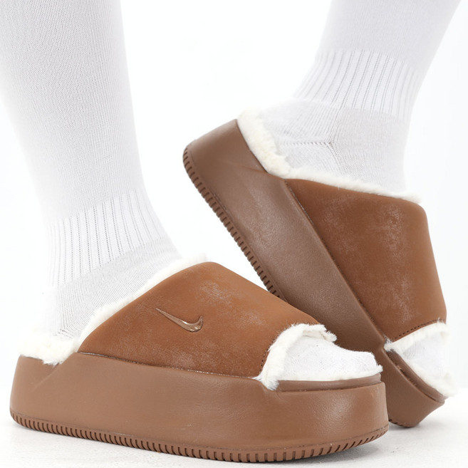 나이키 뮬 슬리퍼 여성 키높이 통굽 퍼 털신 플리스 안감 실내화 겨울 방한화 슬라이드